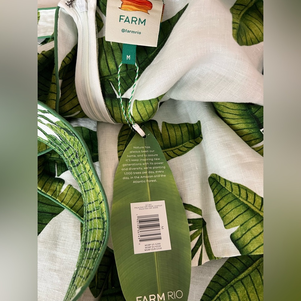 Farm Rio Palm Fan Off-White Jumpsuit NWT Size M Linen - Picture 7 of 15